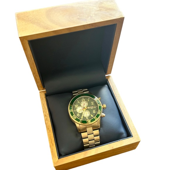 32 Degrees Gold, Green Carbon Fiber & MOP Mens Chronograph Watch NIB GIFT! - Picture 7 of 9